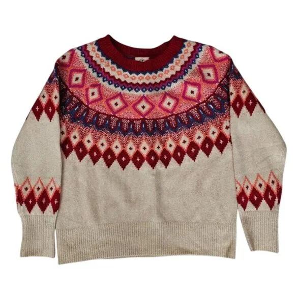 St. John's Bay Women's Beige Red Fair Isle Knit Pullover Sweater Size Medium - Picture 2 of 11